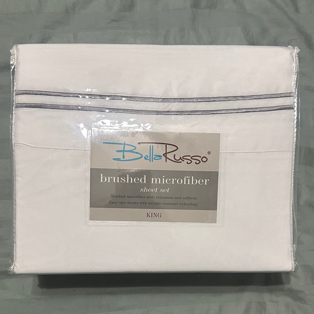 Bella Russo White Brushed Microfiber King Sheet Set